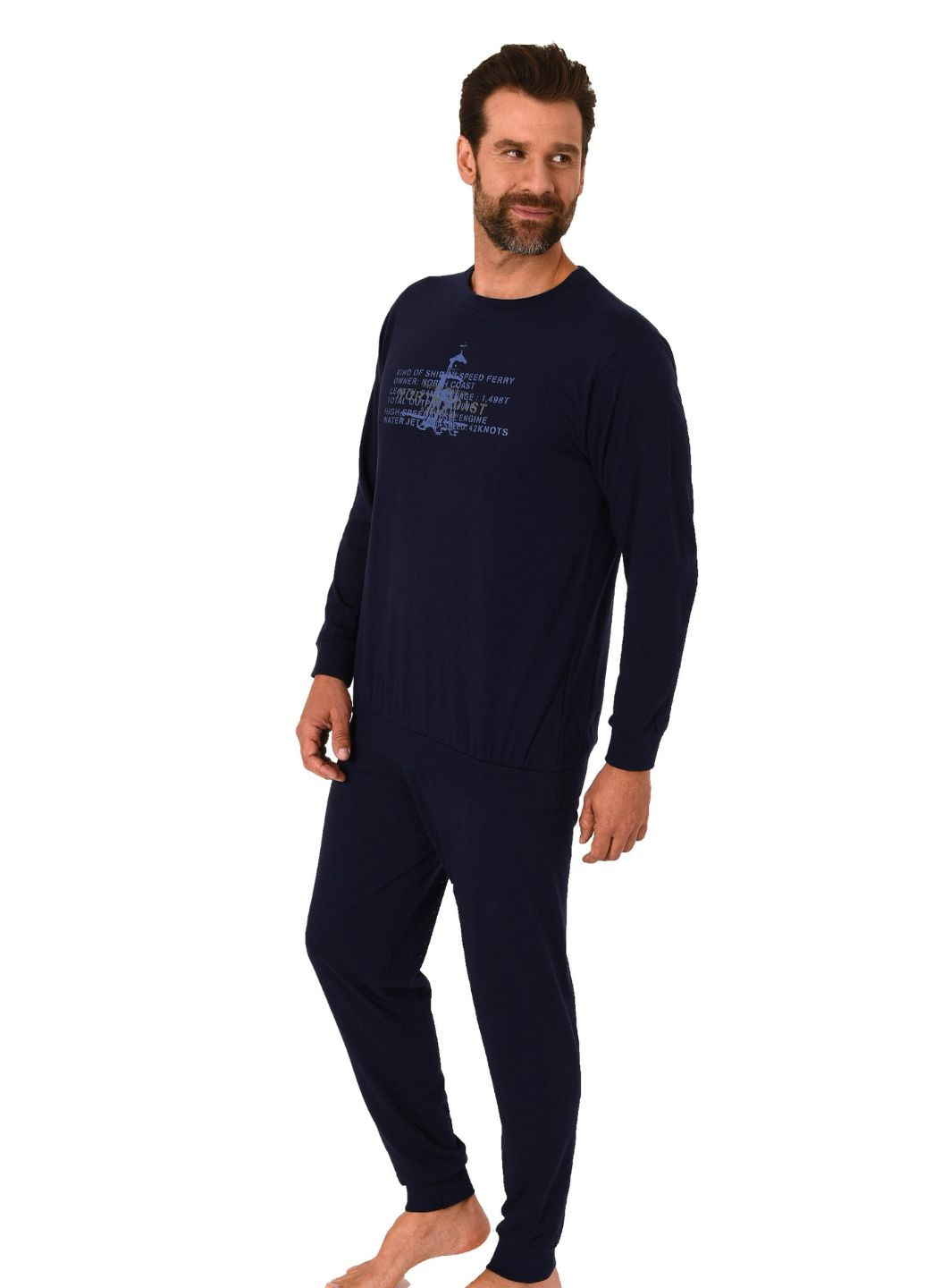 Мужская пижама. Натуральный хлопок Normann лонгслив + брюки рисунок синяя домашняя хлопок органический