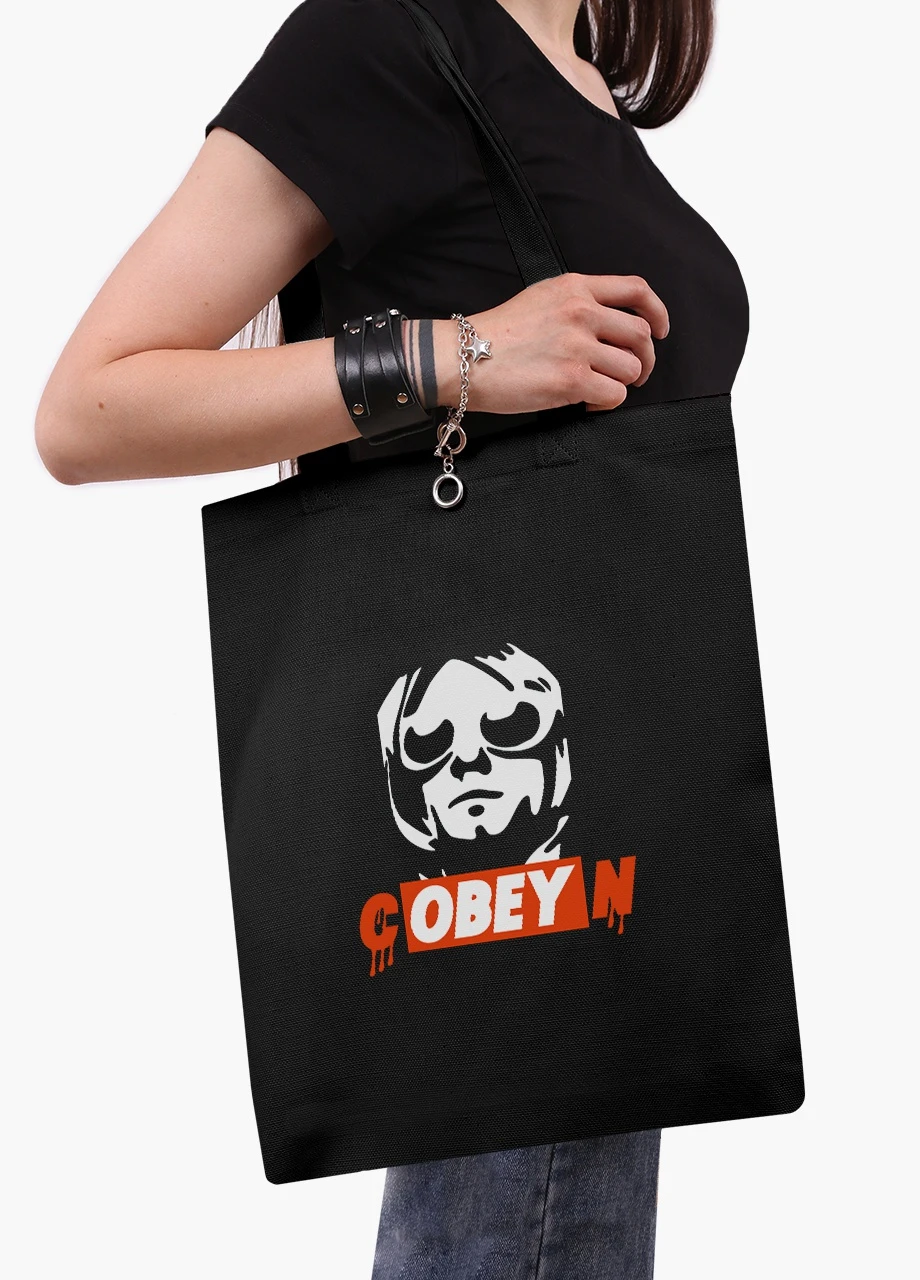 Еко сумка шоппер черная Курт Кобейн (Kurt Cobain cOBEYn) на молнии (9227-1990-BKZ) MobiPrint (236265467)