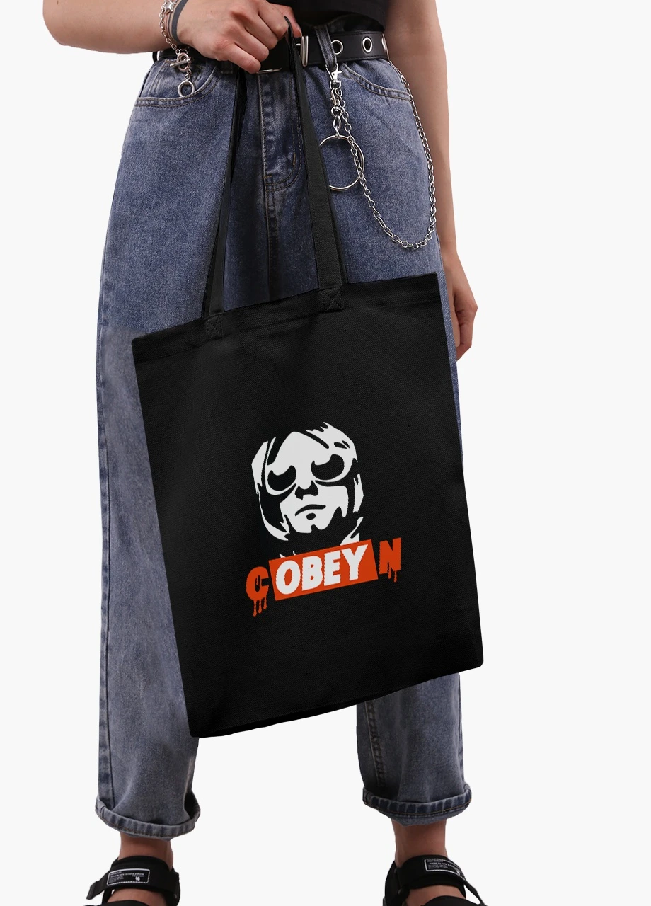 Еко сумка шоппер черная Курт Кобейн (Kurt Cobain cOBEYn) на молнии (9227-1990-BKZ) MobiPrint (236265467)