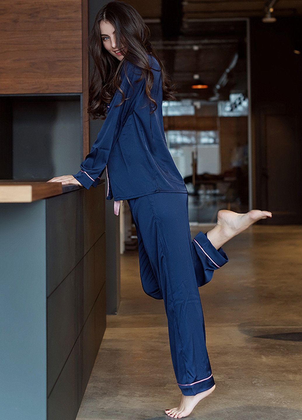 Темно-синя всесезон піжама (сорочка, штани) сорочка + брюки Forly