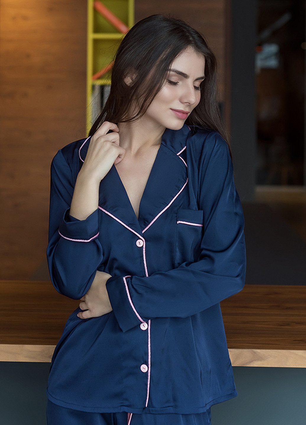 Темно-синя всесезон піжама (сорочка, штани) сорочка + брюки Forly