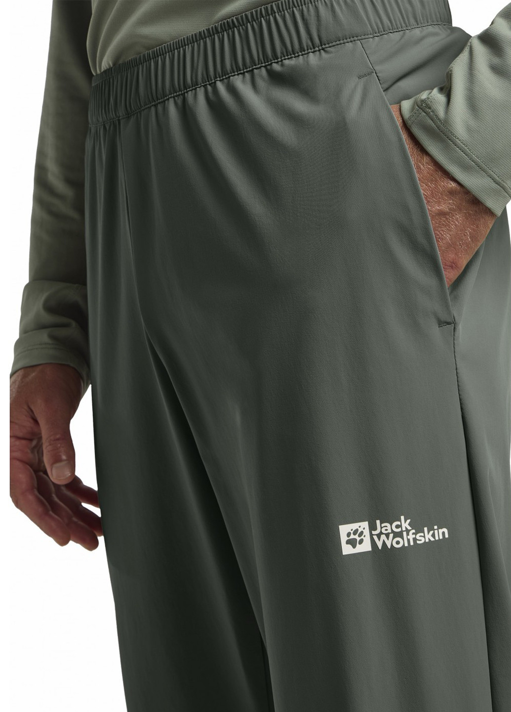 Хаки кэжуал, спортивные летние зауженные брюки Jack Wolfskin