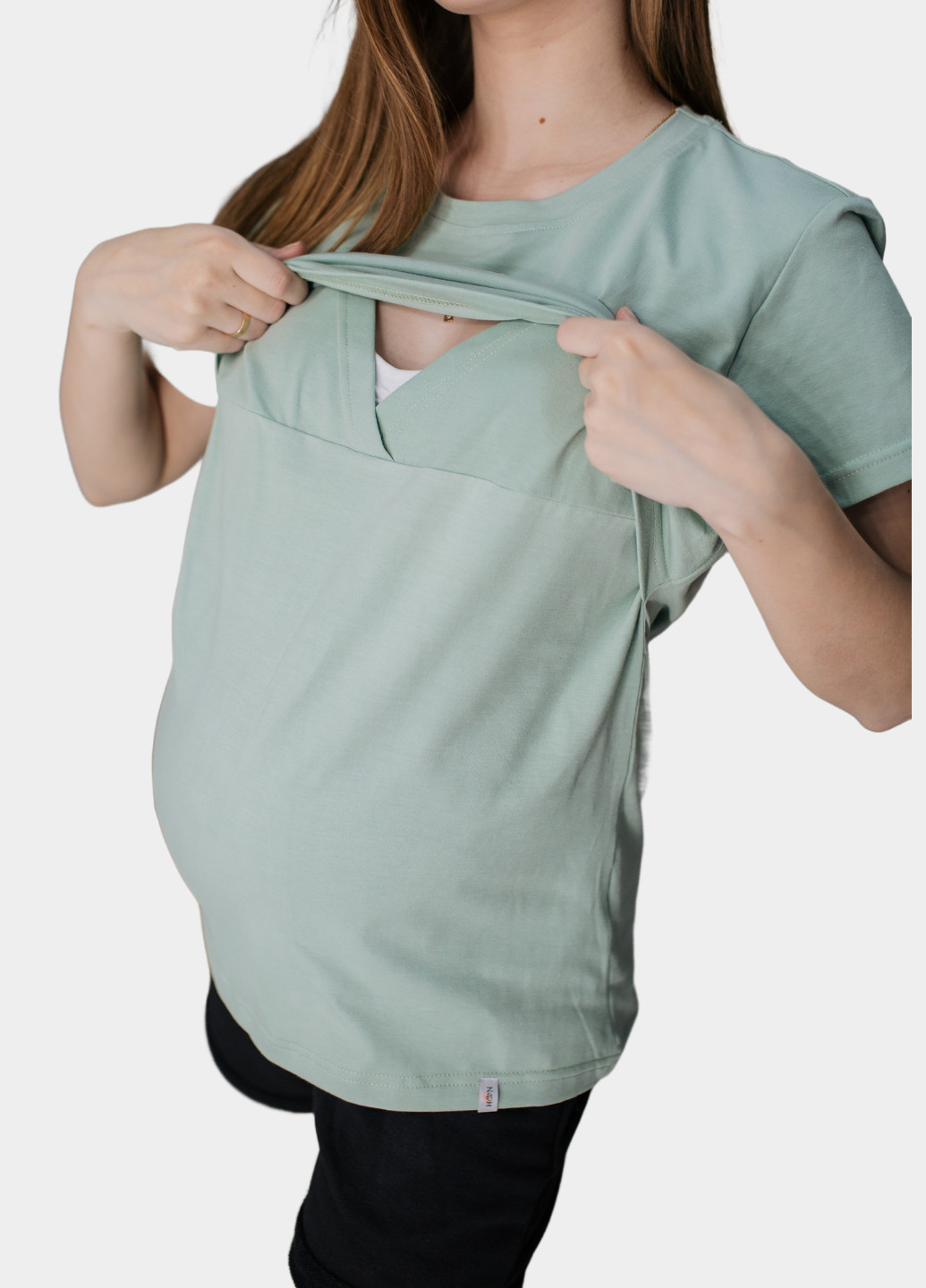 Оливковая всесезон футболка для беременных с секретом для кормления HN