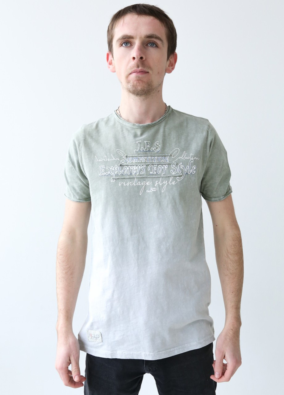 Хаки (оливковая) футболка мужская хаки вареная с переходом цвета Jean Piere