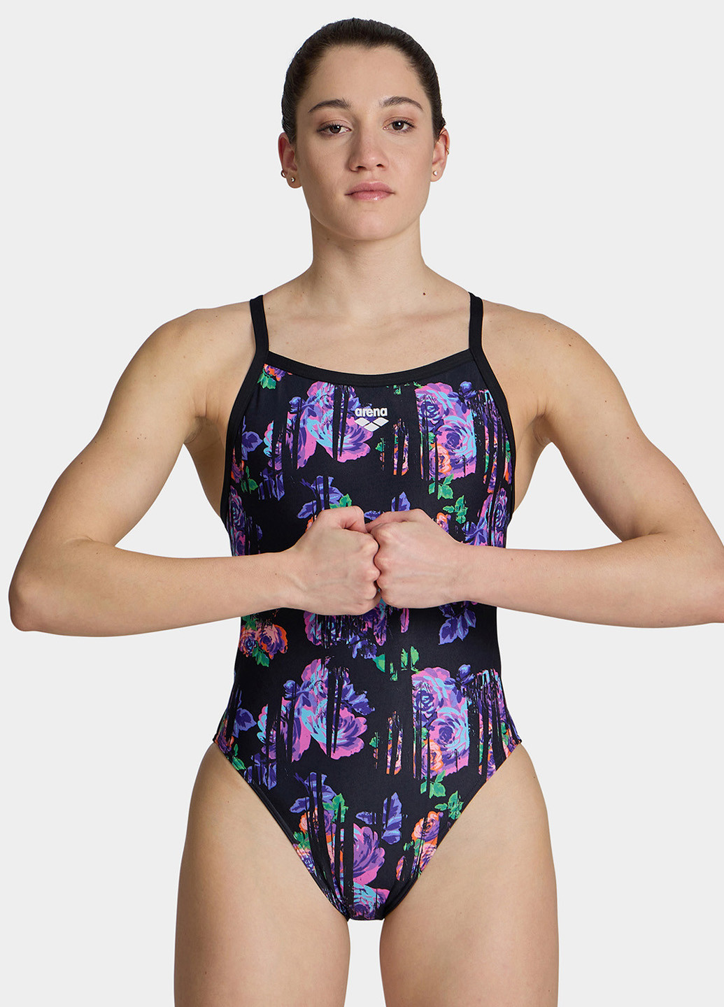 Чорний демісезонний купальник суцільний Arena ROSE TEXTURE SWIMSUIT XCROSS B