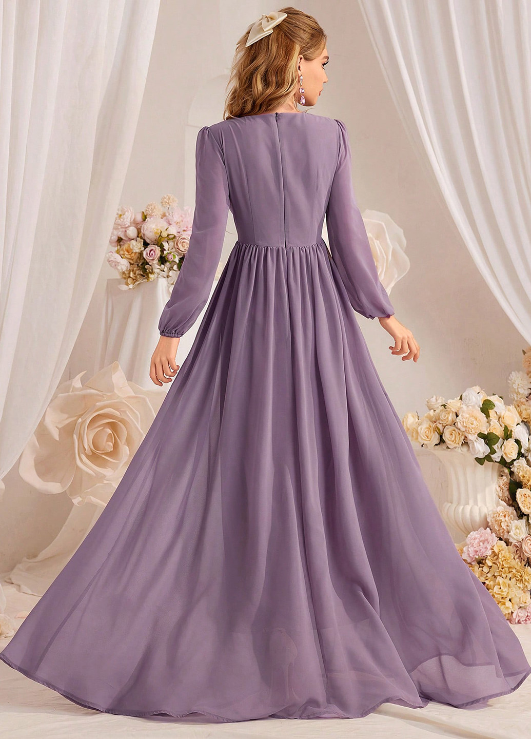 Лиловое вечернее платье с юбкой-солнце SHEIN однотонное