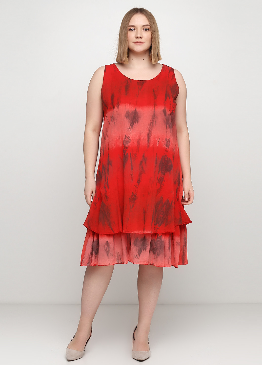Серо-красное кэжуал платье а-силуэт Made in Italy с абстрактным узором
