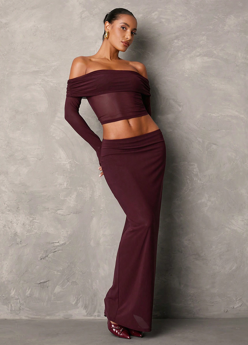 Коричневий демісезонний комплект (топ, спідниця) SHEIN