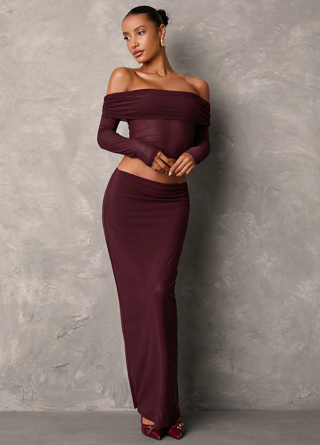 Коричневий демісезонний комплект (топ, спідниця) SHEIN