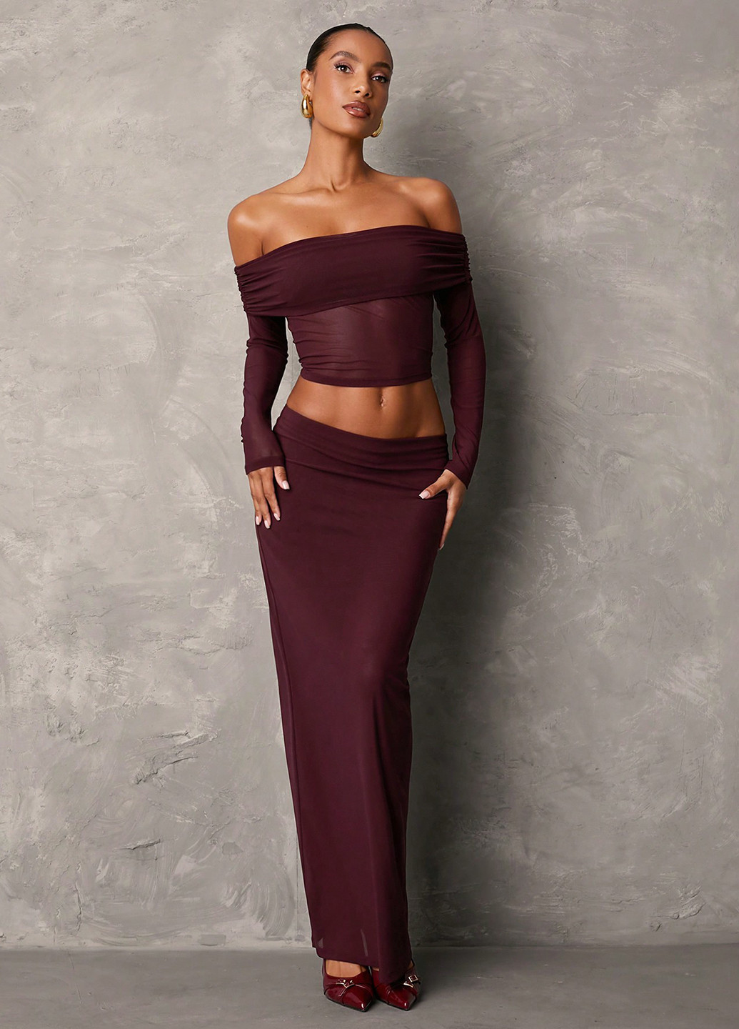 Коричневий демісезонний комплект (топ, спідниця) SHEIN