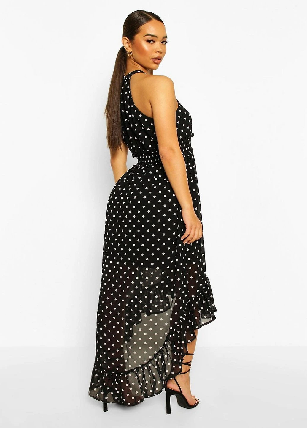 Черное кэжуал платье Boohoo в горошек