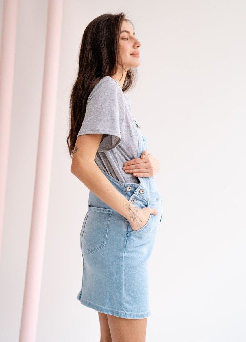 Летний женский сарафан джинсовый для беременных небесно-голубой To Be однотонный