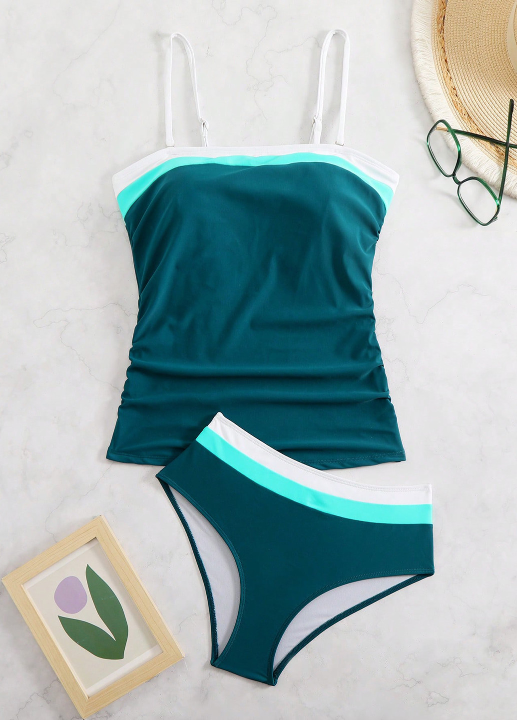 Морської хвилі літній купальник (ліф, трусики) трікіні, роздільний SHEIN