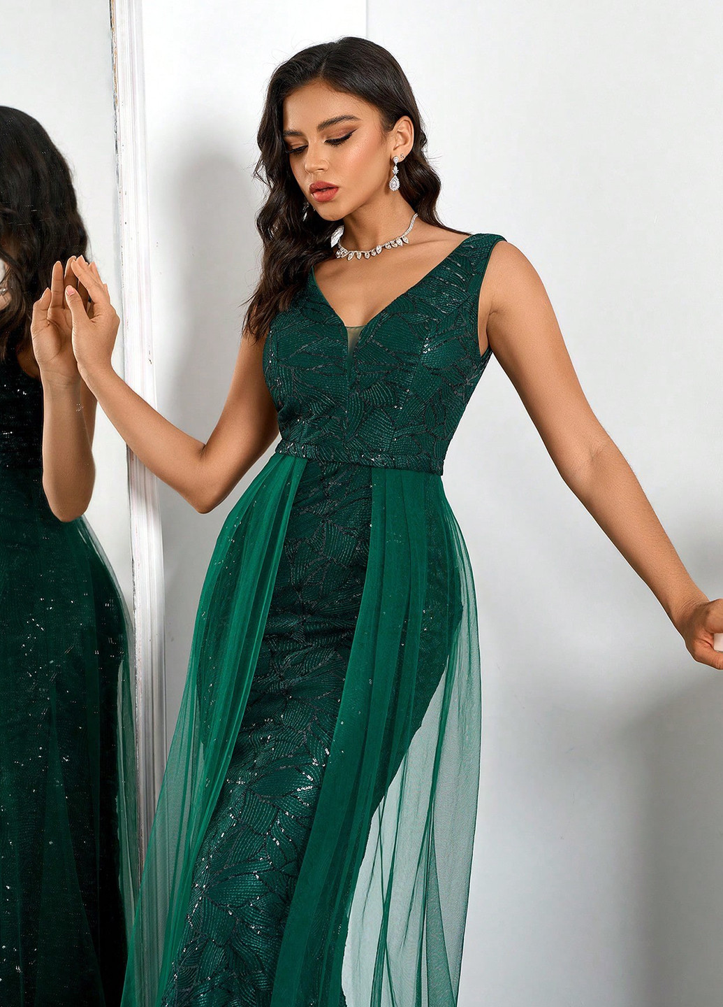 Изумрудное вечернее платье годе SHEIN однотонное
