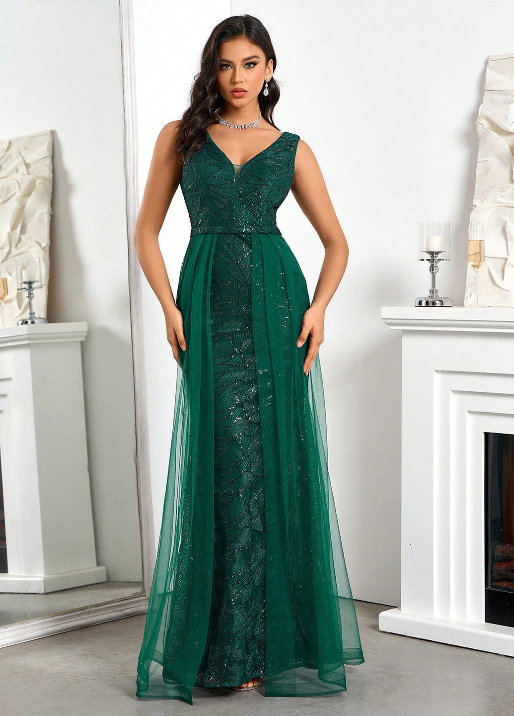 Изумрудное вечернее платье годе SHEIN однотонное
