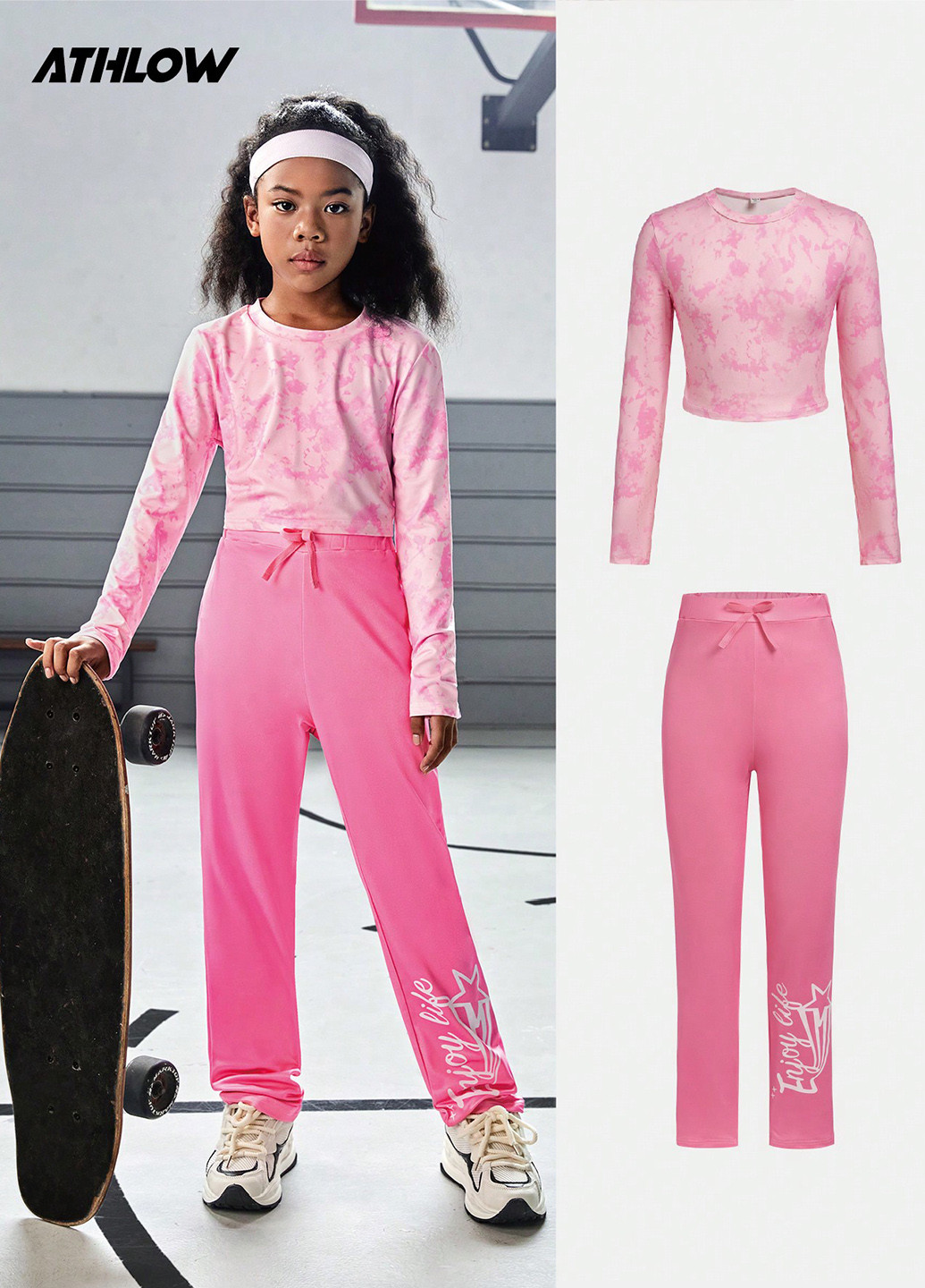 Розовый демисезонный костюм (лонгслив, брюки) брючный SHEIN