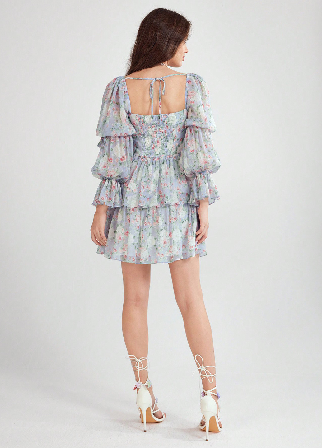 Голубое вечернее, кэжуал платье SHEIN с цветочным принтом