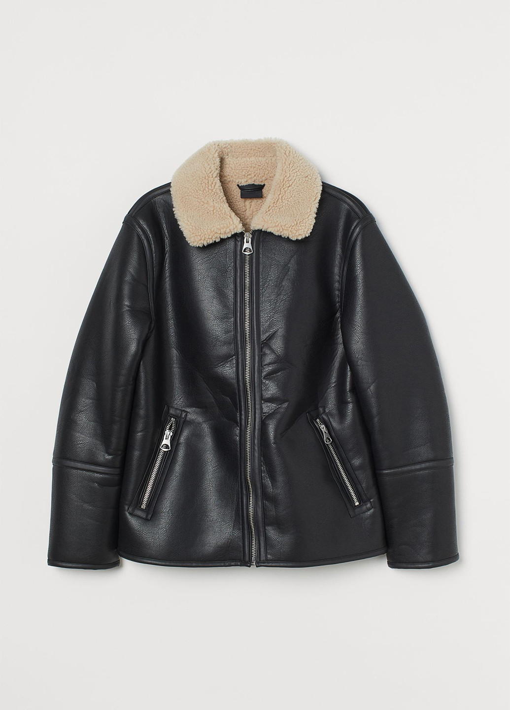 Черная демисезонная куртка зі штучної шкіри H&M