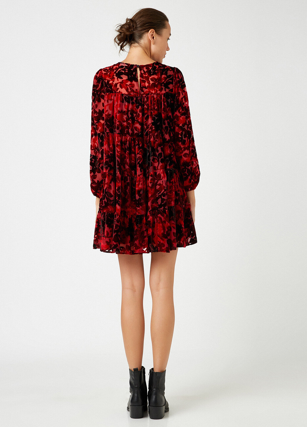 Темно-красное кэжуал платье а-силуэт KOTON с цветочным принтом