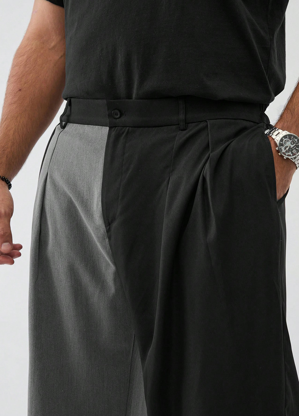 Комбинированные кэжуал демисезонные прямые брюки SHEIN