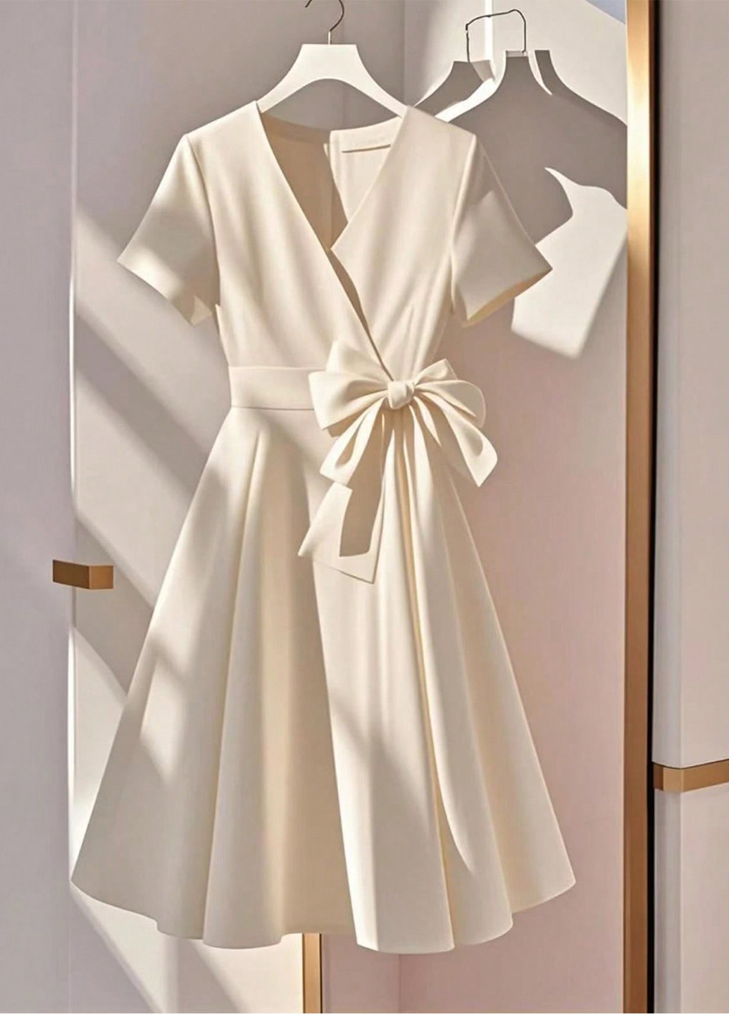 Кремовое вечернее, кэжуал платье с юбкой-солнце, на запах SHEIN однотонное