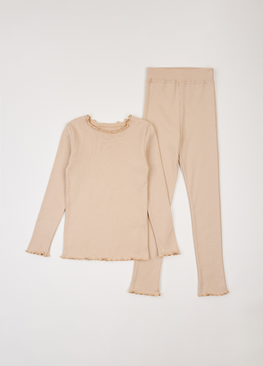 Бежевый демисезонный комплект (лонгслив, брюки) Фламинго