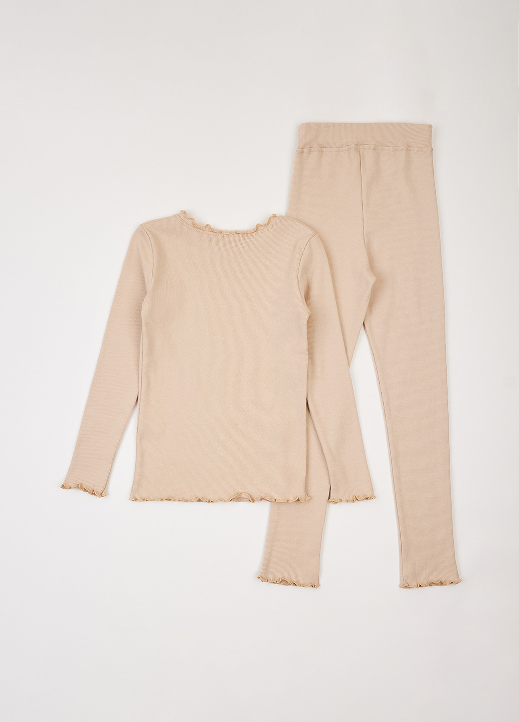 Бежевый демисезонный комплект (лонгслив, брюки) Фламинго