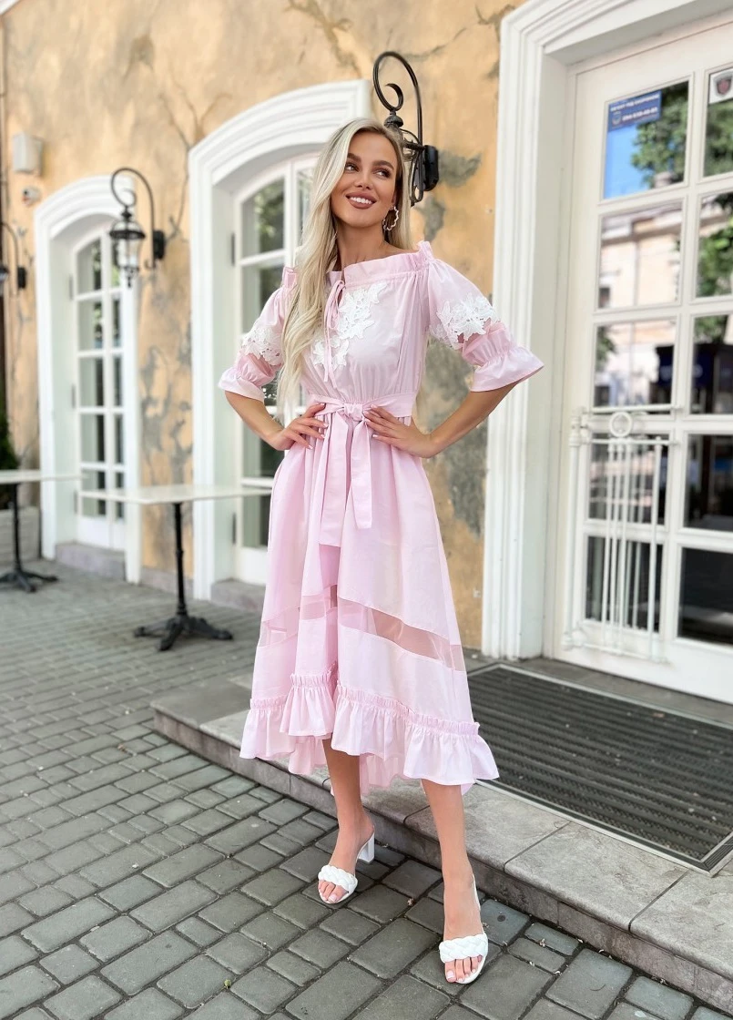 Розовое кэжуал платье а-силуэт, колокол, с юбкой-солнце Annita однотонное