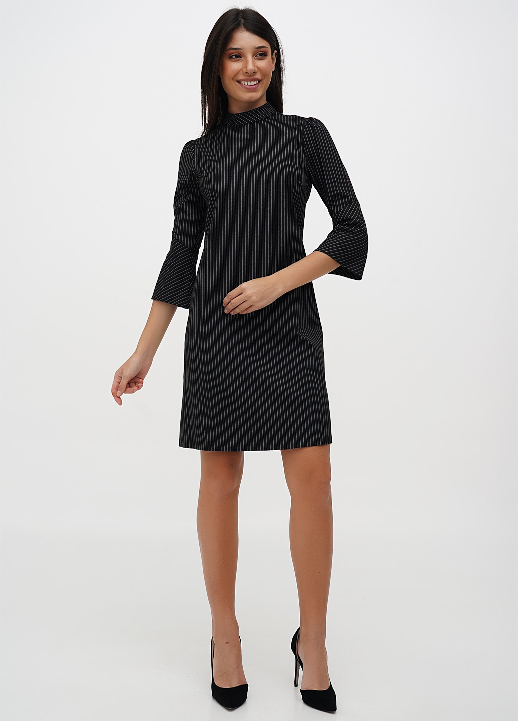 Черное кэжуал платье а-силуэт Sassofono в полоску