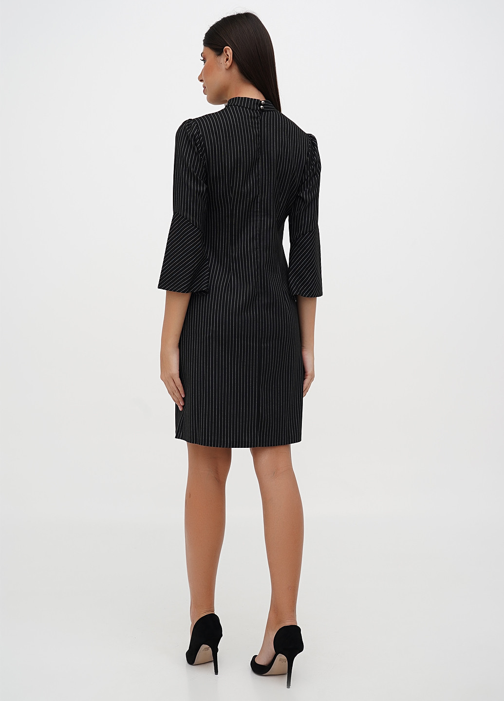 Черное кэжуал платье а-силуэт Sassofono в полоску