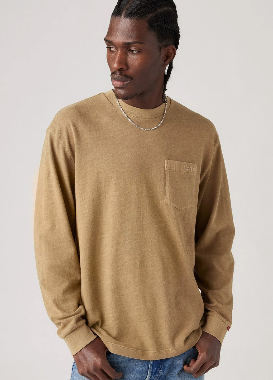 Лонгслів Levi's однотонний пісочний кежуали бавовна, трикотаж
