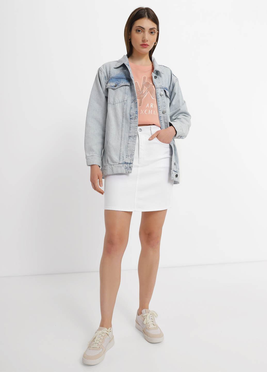 Белая джинсовая однотонная юбка Armani Exchange