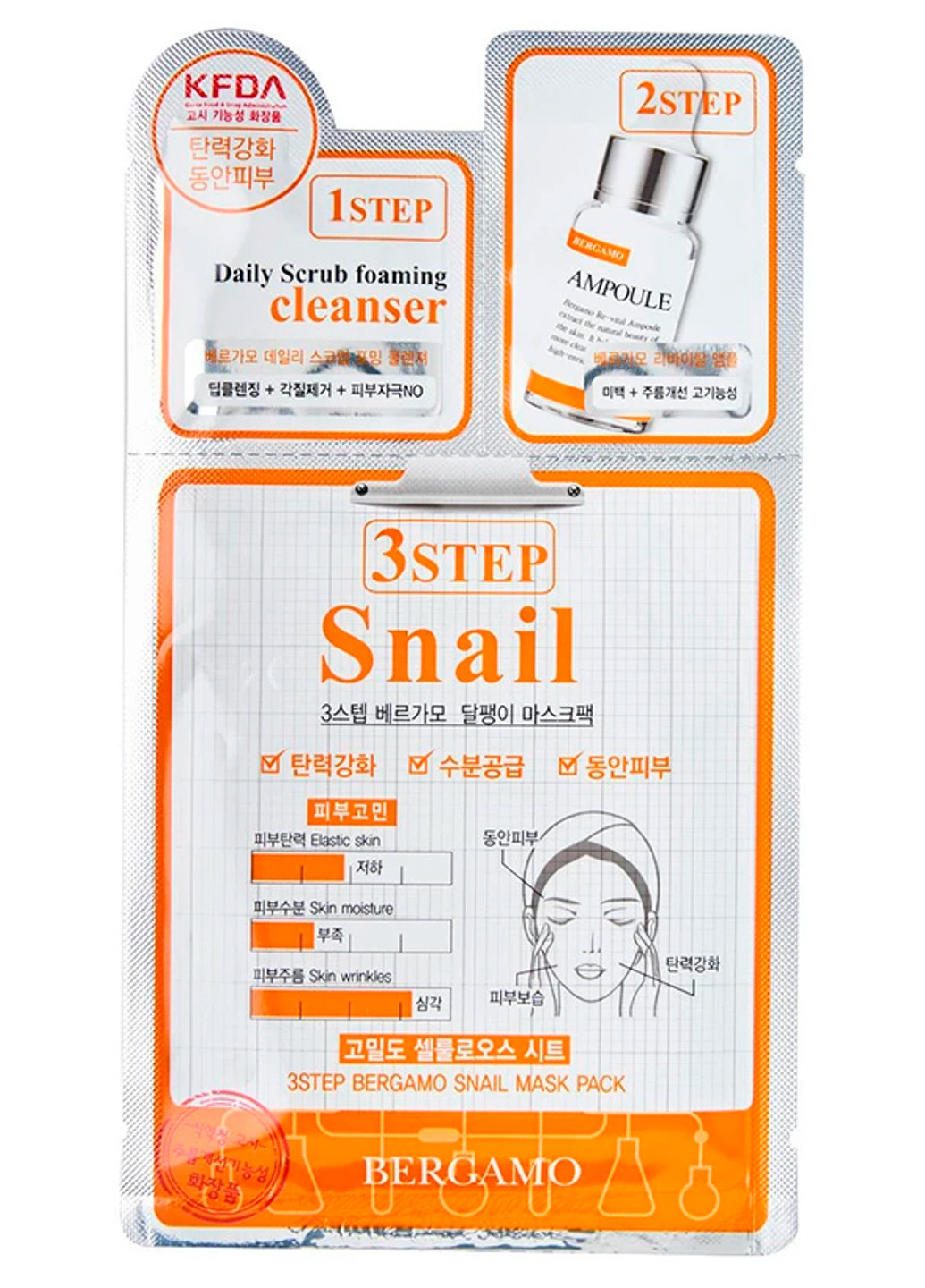 Тканинна маска від зморшок з муцином равлики 3 Step Mask Snail (1 шт.) Bergamo (202413840)