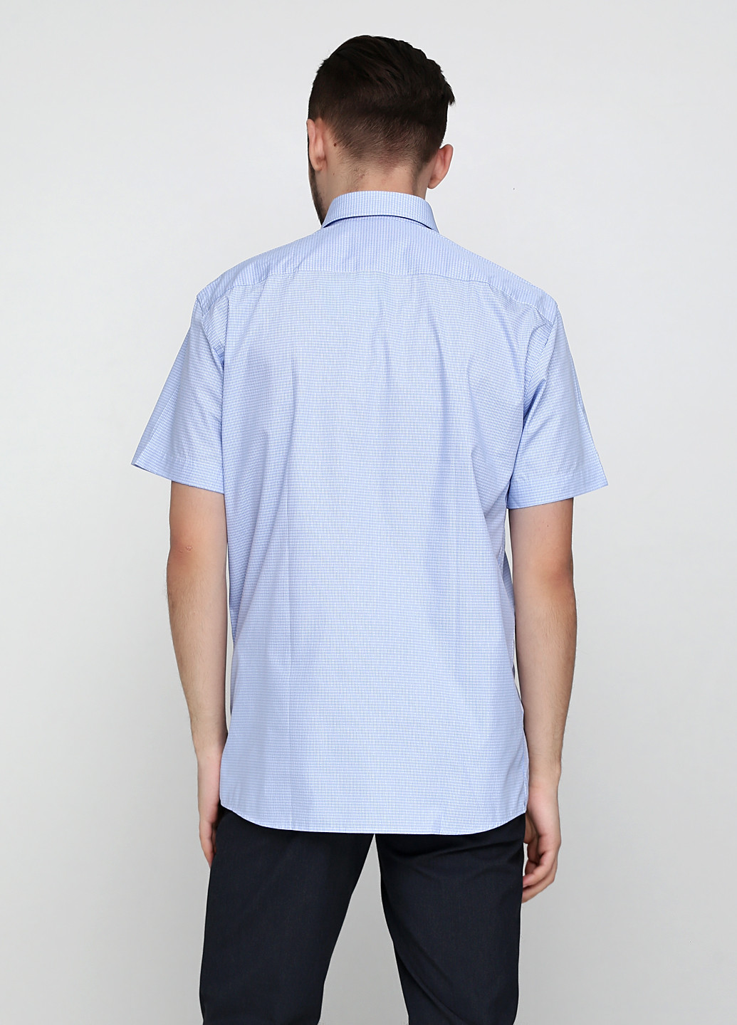 Небесно-голубой классическая рубашка с геометрическим узором Pierre Clarence с коротким рукавом