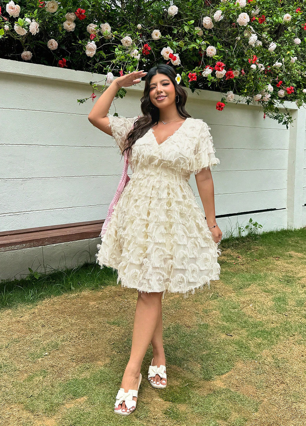 Кремова святковий, кежуал сукня кльош SHEIN однотонна