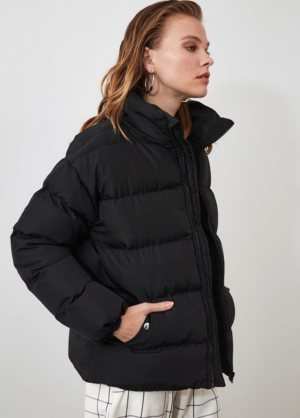 Черный демисезонный Пуховик Trendyol