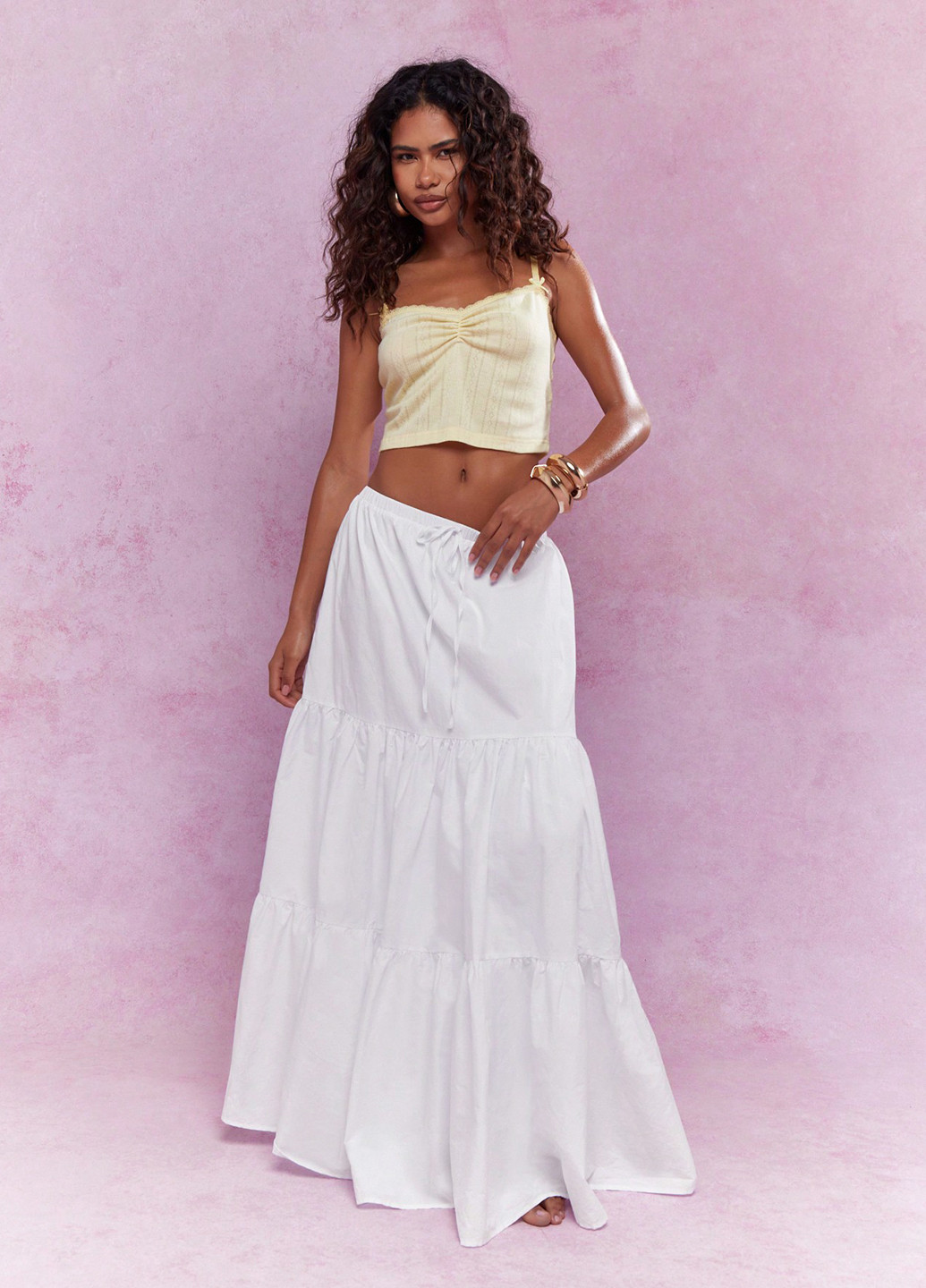 Белая кэжуал однотонная юбка SHEIN а-силуэта (трапеция)