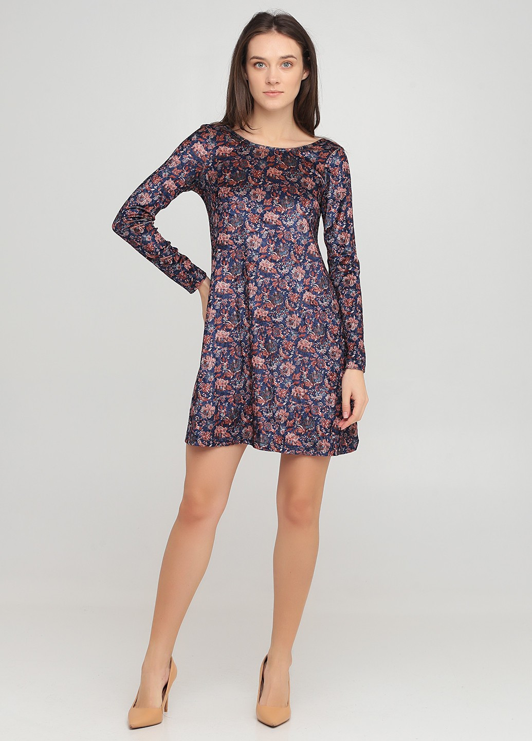 Темно-синее кэжуал платье а-силуэт, с открытой спиной Springfield с цветочным принтом