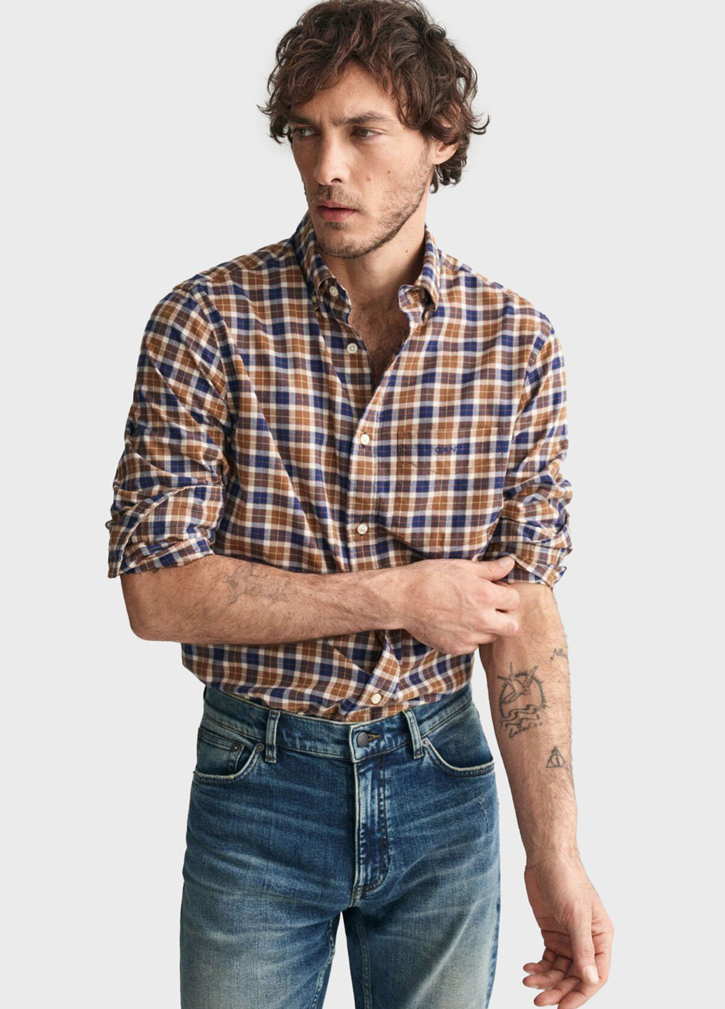 Коричневая кэжуал рубашка в клетку Gant