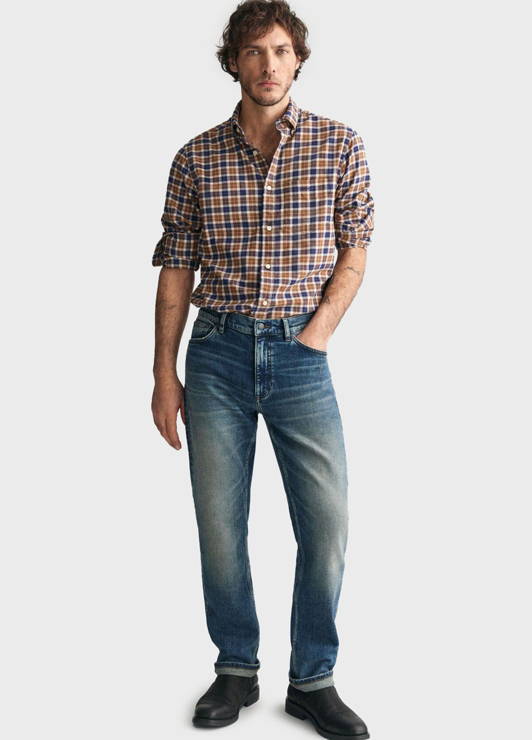 Коричневая кэжуал рубашка в клетку Gant