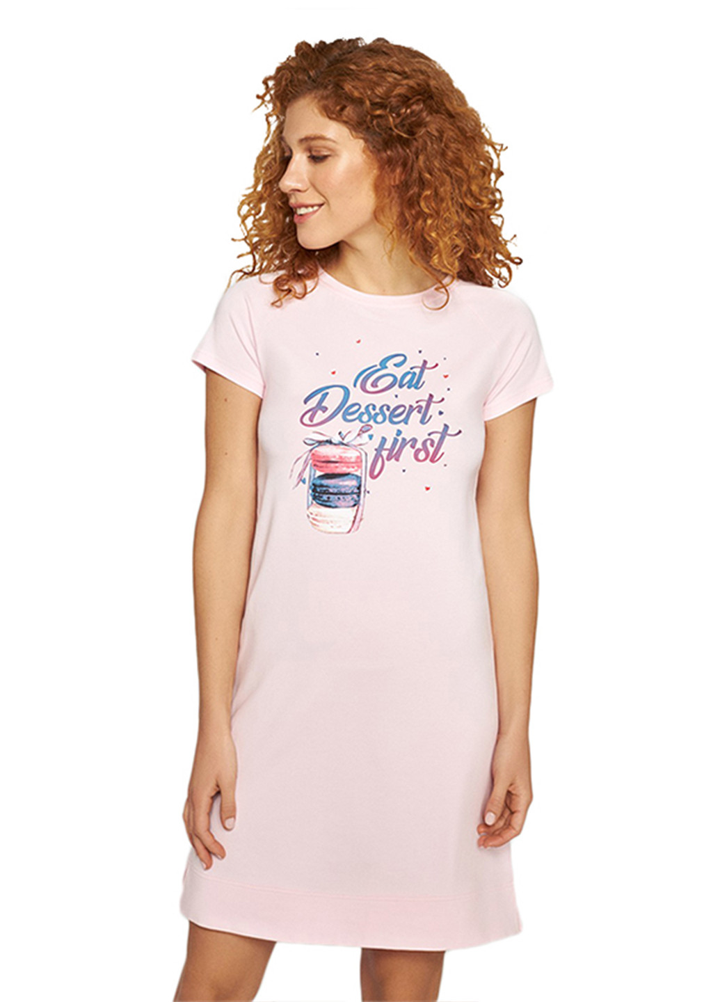 Ночная рубашка Ellen надпись розовая домашняя трикотаж, хлопок