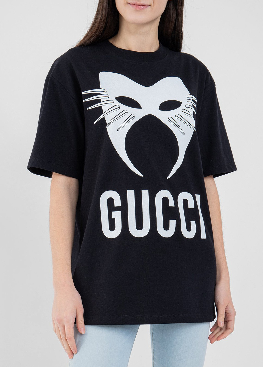 Черно-белая всесезон черная футболка oversize с логотипом Gucci
