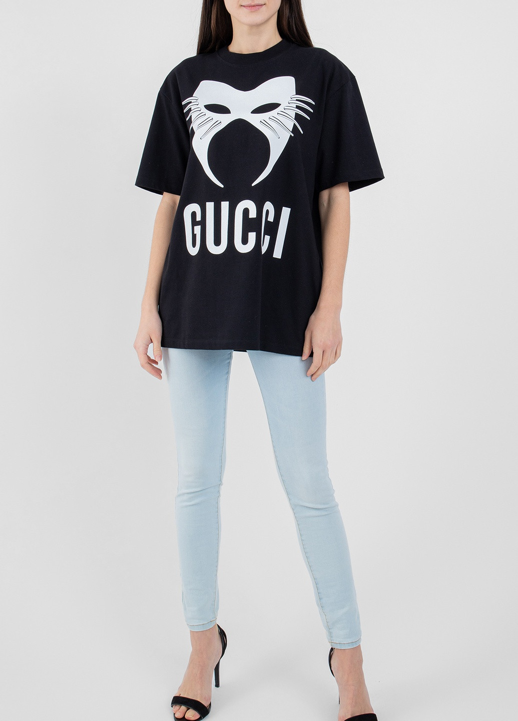 Чорно-біла всесезон чорна футболка oversize з логотипом Gucci