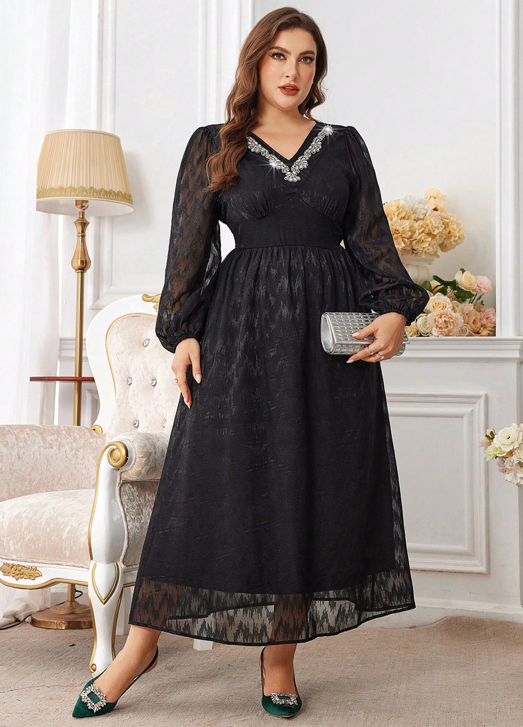 Черное праздничный, вечернее платье SHEIN однотонное