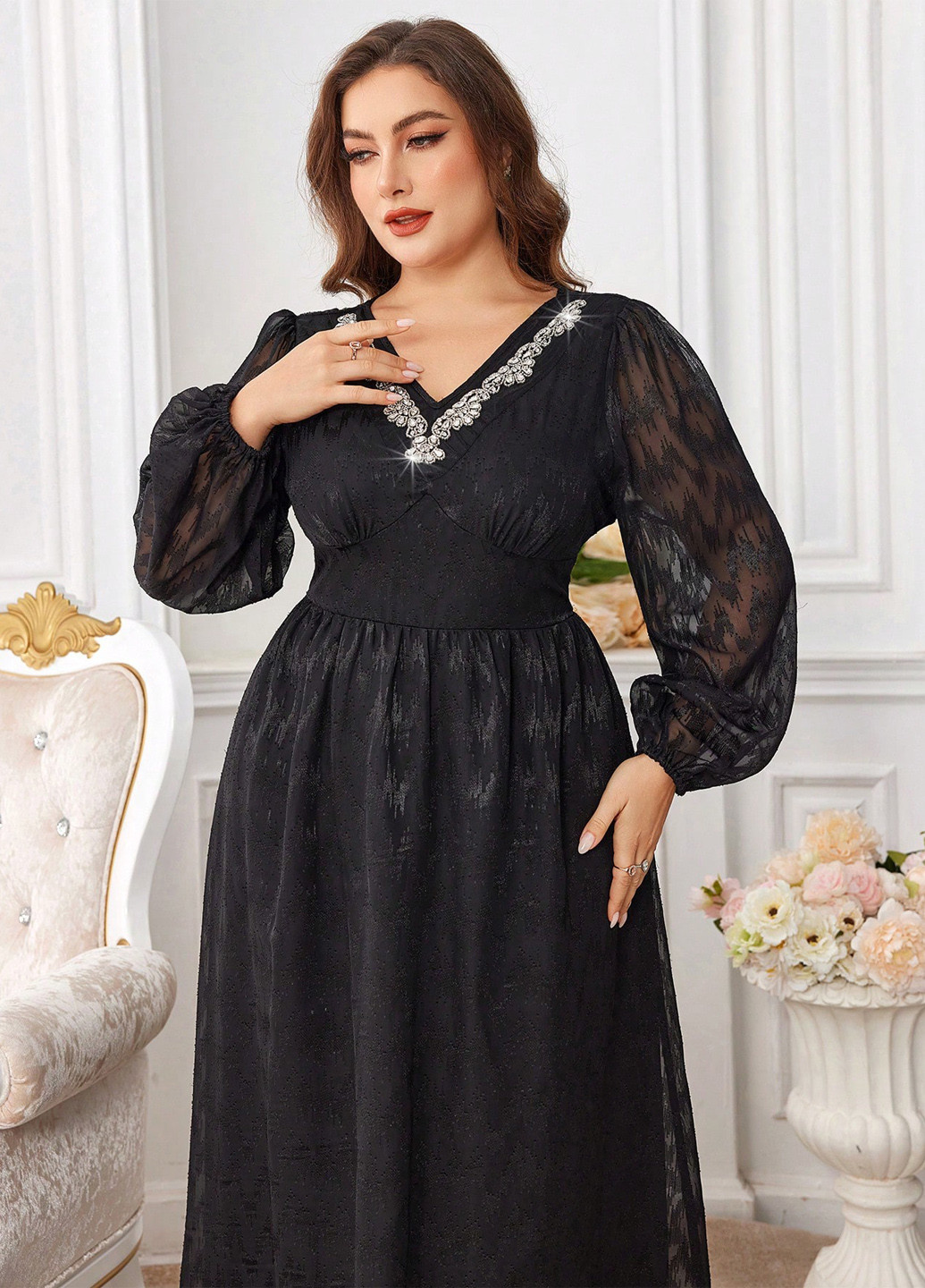 Черное праздничный, вечернее платье SHEIN однотонное