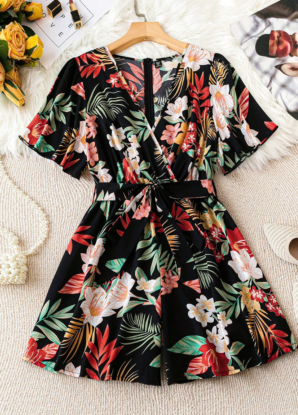 Комбінезон SHEIN комбінезон-шорти квітковий комбінований кежуал поліестер