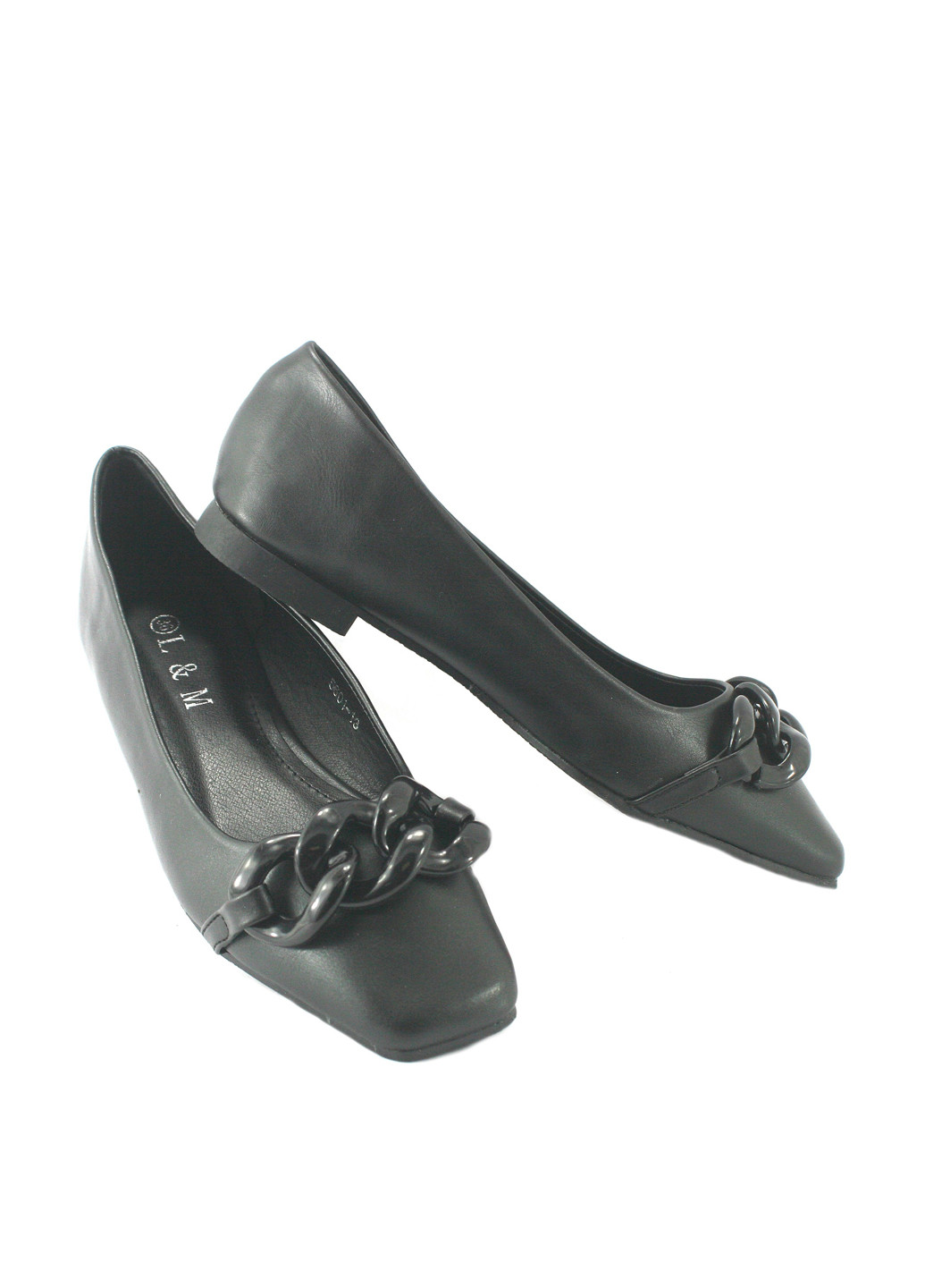 Женские балетки | чёрные однотонные цепочки искусственная кожа (322353739)