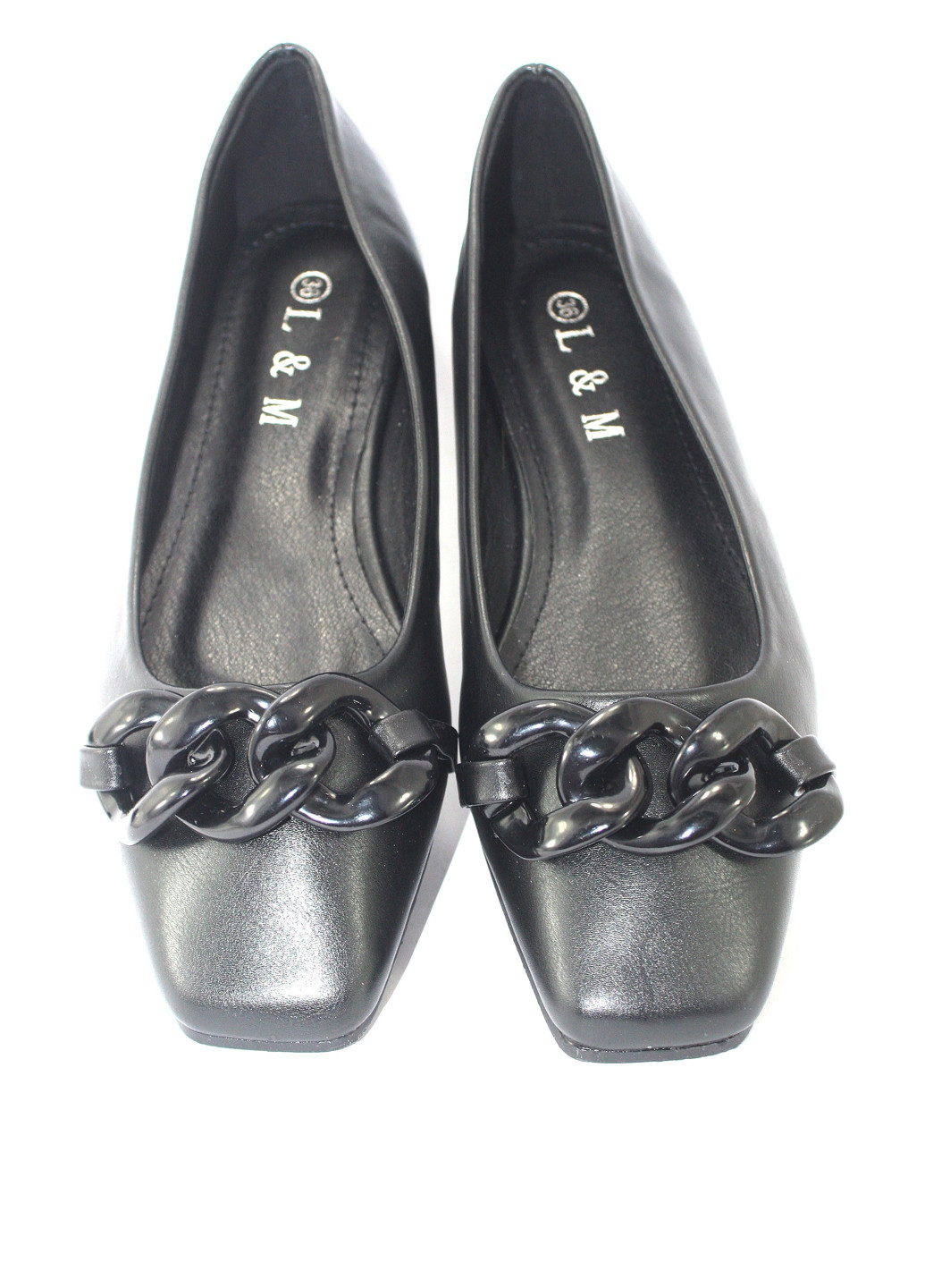 Женские балетки | чёрные однотонные цепочки искусственная кожа (322353739)