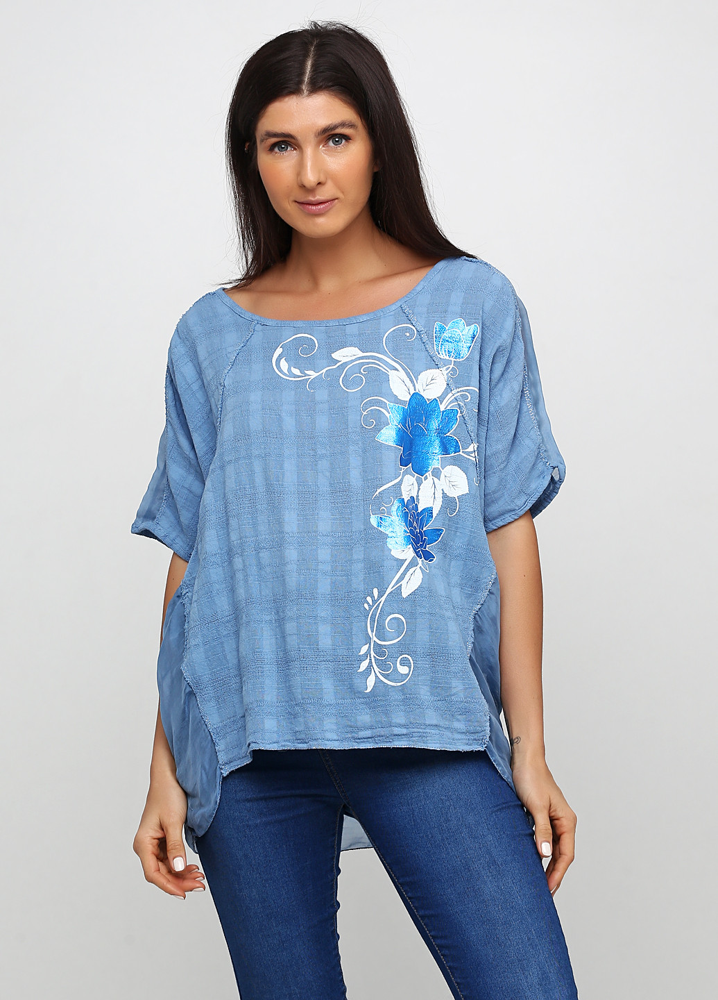 Темно-голубая летняя блуза New Collection