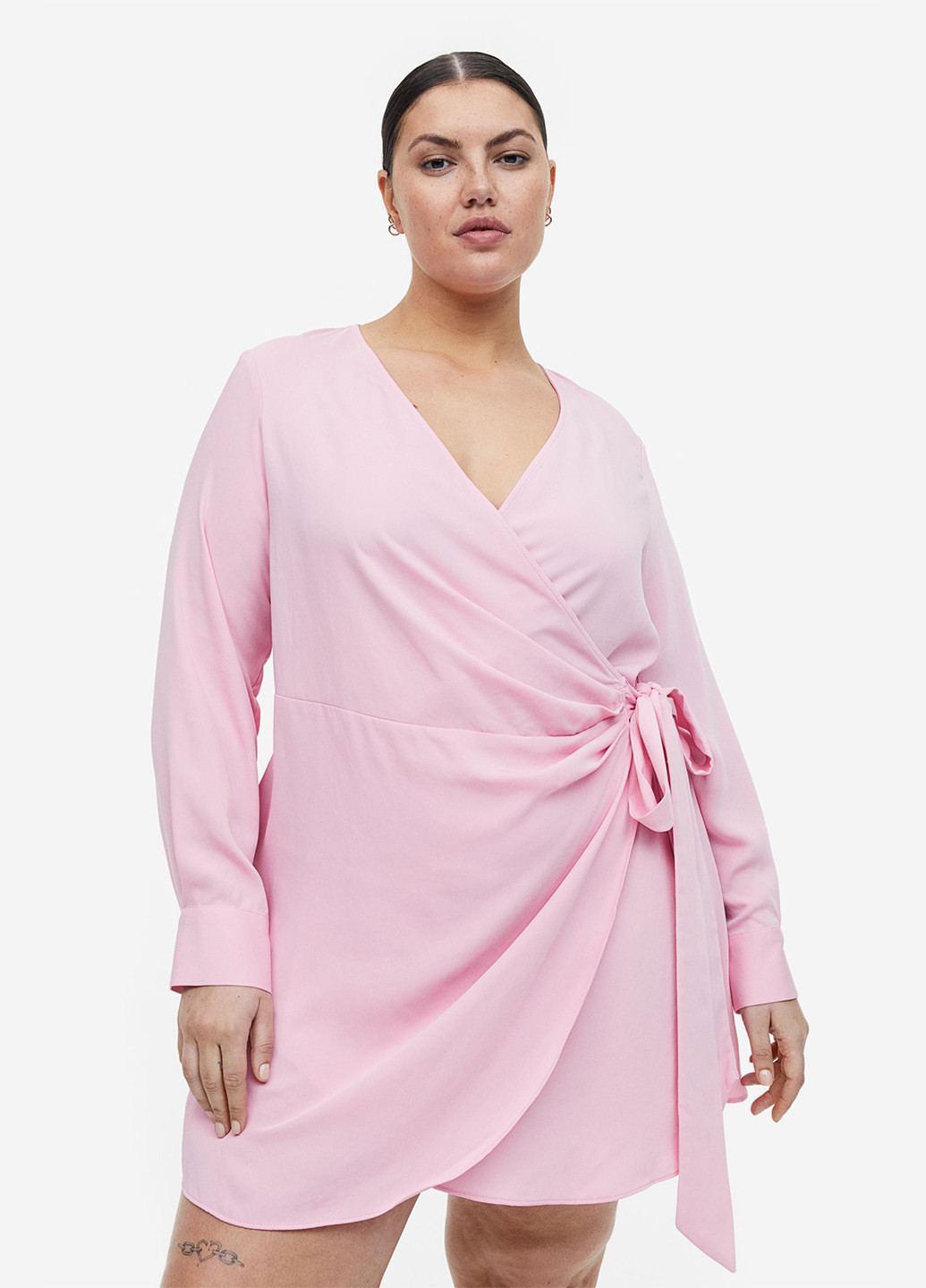 Світло-рожева кежуал сукня на запах H&M однотонна